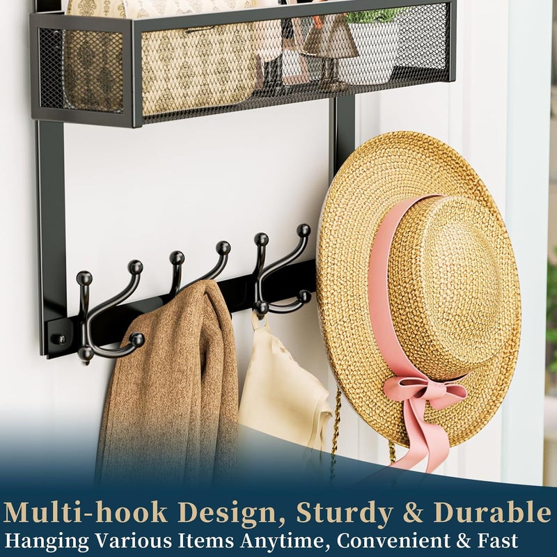 Consumest Over The Door Hooks Organizer - Over Door Hanger with 16 Hooks & 2 Baskets for Hanging Coat, Clothing, Towel, Back Storage for Bathroom, Closet, College Dorm, Black - Image 3